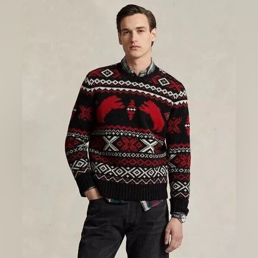 POLO RALPH LAUREN Men Polar Bear Fair Isle Wool Sweater Size XL New